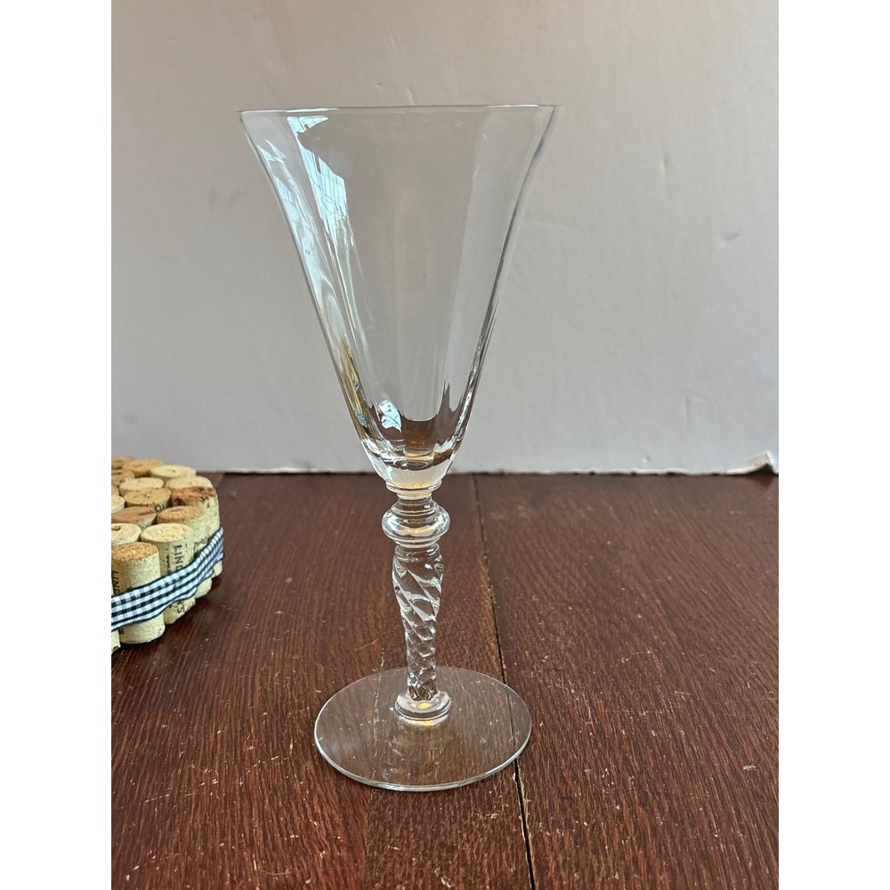 Vintage Air Twist Stem Glass Goblet Flared Optic‎ Ribbed Wine Water Glass 8.5"